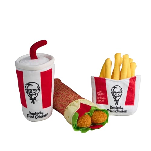 KFC Chicken Wrap Combo Mahlzeit - 3-teiliges Hundespielzeug-Set - Huhn Wrap, Pommes Frites & Soda - Lustiges Essen Themed Crinkle & Quietschen Interaktives Plüschspielzeug für mittelgroße und große KFC Chicken Wrap Combo Mahlzeit - 3-teiliges Hundespielzeug-Set - Huhn Wrap, Pommes Frites & Soda - Lustiges Essen Themed Crinkle & Quietschen Interaktives Plüschspielzeug für mittelgroße und große von Kentucky Fried Chicken