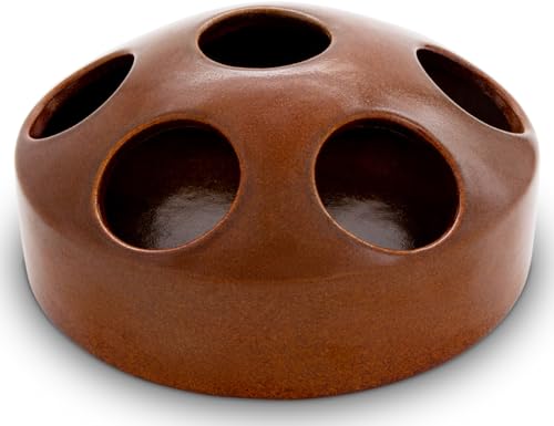 KERAZO 1,5 Liter Keramik Geflügeltränke mit 7 Öffnungen Hühnertränke Ententränke Futterschale Wasserschale Futterstation Wasserstation, 22x10 cm (braun, 1,5L) von Kerazo