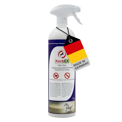 KerbEx blau Insektenabwehrmittel für Pferde bei mittlerem Insektenbefall – Mit reduziertem Knoblauch, langanhaltender Schutz gegen Bremsen, Mücken, Kriebelmücken und Zecken – 1L mit Sprühkopf KerbEx blau Insektenabwehrmittel für Pferde bei mittlerem Insektenbefall – Mit reduziertem Knoblauch, langanhaltender Schutz gegen Bremsen, Mücken, Kriebelmücken und Zecken – 1L mit Sprühkopf von KerbEx