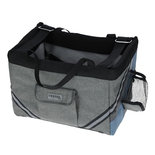 Kerbl Pet Fahrradtasche Vacation, Fahrradkorb für kleine Hunde und Katzen bis 7kg, Mit integrierter Kurzleine und Trinkflaschenhalter, 38x29x25 cm, Grau/Blau von Kerbl Pet