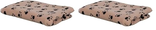 Kerbl Hundedecke Stella (beige mit Pfotenmotiv, L x B 140 x 100 cm, aus flauschigem Fleece, leichte Decke) 80306 (Packung mit 2) von Kerbl Pet