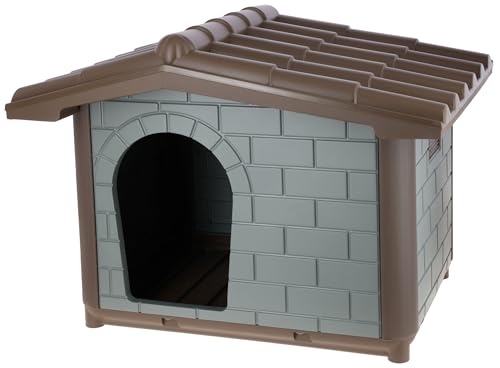 Kerbl Pet Hundehütte Levin Eco, Robuste Kunststoffhütte, Umweltfreundlich, Recyceltes Material, Wetterbeständig, Graugrün|Braun, 99x70x75 cm von Kerbl Pet