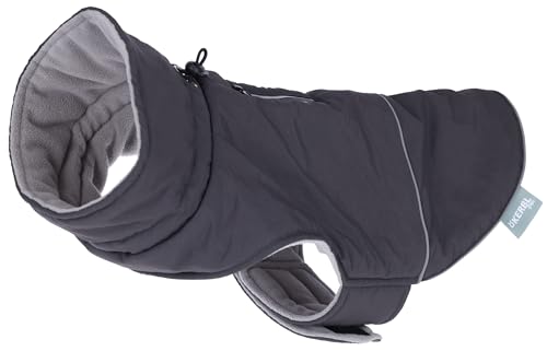 Kerbl Pet Hundemantel Montreal, Wind- und Wasserabweisend, Fleece-Innenfutter, Stretchmaterial, Einfaches Anziehen, Reflektierende Paspeln, Waschbar bei 30 °C, L, 45 cm, grau von Kerbl Pet