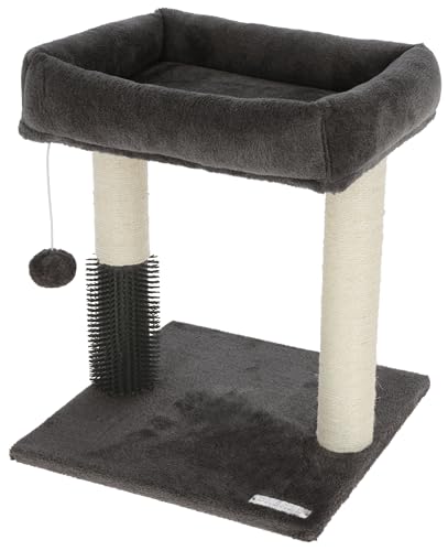 Kerbl Pet Kratzbaum ROSI, Für Kitten und kleine Katzen, Gepolstertes Liegebett, Spielball aus Plüsch, Natursisal-Säulen, Massagebürste, Grau, 48 cm von Kerbl Pet