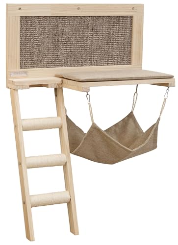 Kerbl Pet Liegebrett Timber, Für Katzen, Wandmontage, Katzenmöbel, Mit Kratzmatte, Waschbare Kissen, Sisalsäulen-Treppe, Holz, Braun, 58x89 cm von Kerbl Pet