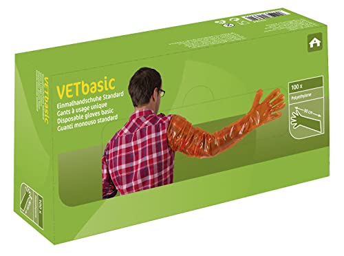 Kerbl 15364 Einmalhandschuhe Vetbasic, 90 cm Länge, 100 Stück, orange von Kerbl