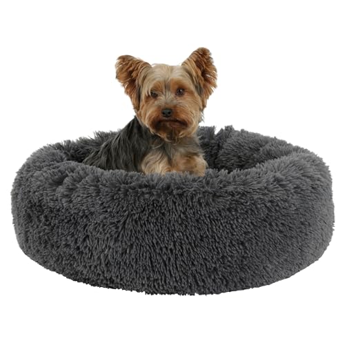 Kerbl Pet Kuschelbett Fluffy für Hunde und Katzen, Flauschig weiches rundes Plüschkissen mit erhöhtem Rand und rutschfestem Boden, Waschbar, 60x18 cm, Grau von Kerbl Pet