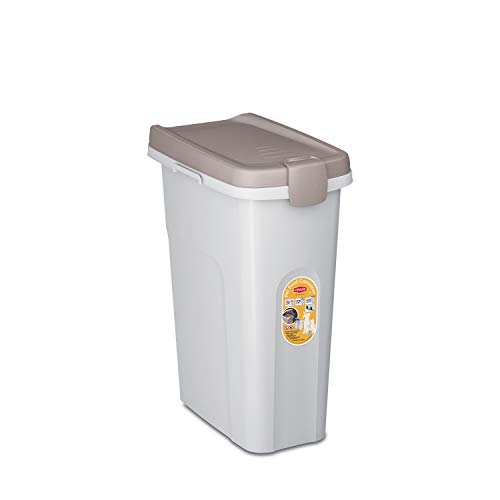 Petfood-Container, luftdichte Aufbewahrung von Trockenfutter, Vorratsbehälter Tierfutter, Weiß / Braun, 25 Liter Fassungsvermögen, 39 x 24 x 51 cm, für ca. 10 kg Trockenfutter von Kerbl Pet