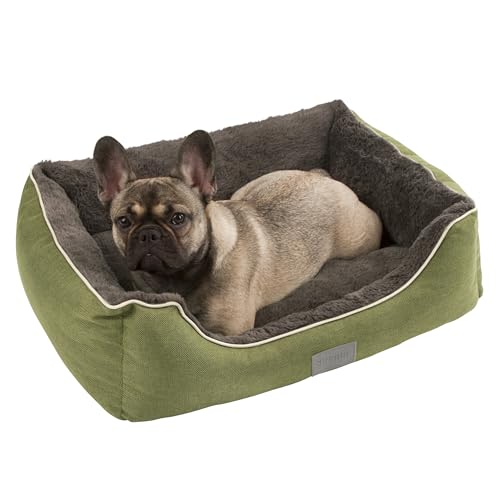 Kerbl Pet Kuschelbett Samuel für Hunde und Katzen, Hundekorb mit wendbarem Plüsch-Innenkissen, Waschbar, grün/dunkelgrau, 50x40x15 cm von Kerbl Pet