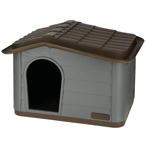 Kerbl Katzenhaus Paola Eco (Katzenhütte UV- und wetterbeständig, Katzenhöhle Indoor und Outdoor, Haustierhaus, 60 x 51 x 41 cm, graugrün/braun) 81341 von Kerbl Pet