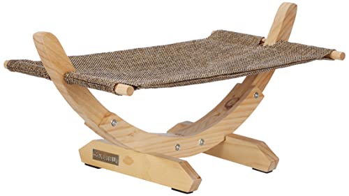 Kerbl Pet Hängematte Siesta 2.0, Katzenhängematte aus Leinen, waschbar, Stabiles Massivholzgestell, Anti-Rutsch-Noppen, Ruheplatz/Schlafplatz für Katzen, 61x37x29 cm, Braun von Kerbl Pet