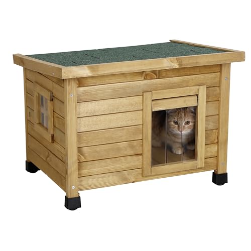 Kerbl Katzenhaus Rustica aus Holz, Schwingtüre mit Lamellen, Plexiglasfenster, Höhenverstellbare Kunststofffüße, Braun/Grün, 57 x 45 x 43 cm von Kerbl Pet