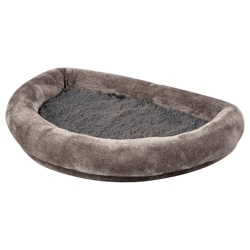 Kerbl Pet Pet Fensterliegebett, Erhöhter Liegeplatz für Katzen, Gepolsterter Rand, Weicher Plüschbezug, Stabile Holzkonstruktion, Anpassbar an die Tiefe des Fensterbretts, 55x35x10 cm, Grau von Kerbl Pet