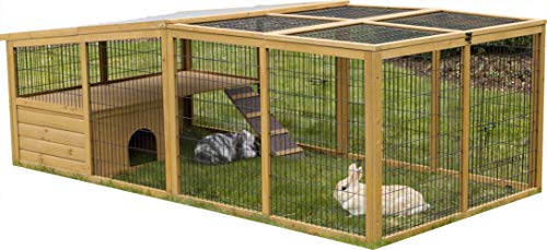 Kerbl Pet Freigehege mit Ausbruchsperre, Aufklappbares Dach, integriertes Häuschen mit Rampe, Für Hasen/Kaninchen/Meerschweinchen und andere Nager, Gitterabstand: 2,5 cm, 220x115x75 cm von Kerbl Pet