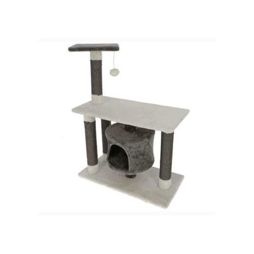 Kerbl Pet Kratzbaum Jade Darklight, Katzenbaum für kleine bis mittelgroße Katzen, Mit Sisalsäulen/Höhle/Spielball, 70x35x96 cm, Weiß/Grau von Kerbl Pet