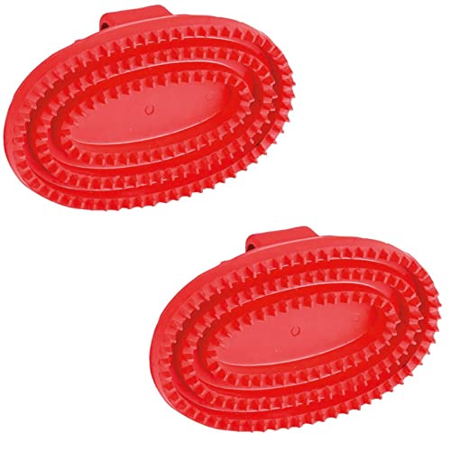 Kerbl Gummistriegel oval aus Hartgummi - ROT - Doppelpack - 2 Stück von Kerbl