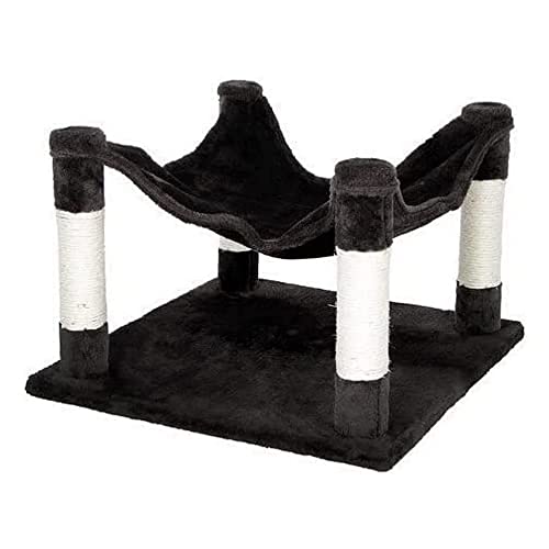 Kerbl Pet Pet Katzenhängematte Samira, Erhöhter/kuscheliger Katzenruheplatz aus Softplüsch mit Sisalsäulen zur Krallenpflege, 49x49x32 cm, Anthrazit von Kerbl Pet