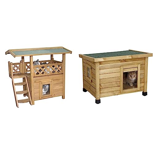 Kerbl Katzenhaus „Lodge“ aus lasiertem Holz & Katzenhaus Rustica aus Holz, Schwingtüre mit Lamellen, Plexiglasfenster, Höhenverstellbare Kunststofffüße, Braun/Grün, 57 x 45 x 43 cm Kerbl Katzenhaus „Lodge“ aus lasiertem Holz & Katzenhaus Rustica aus Holz, Schwingtüre mit Lamellen, Plexiglasfenster, Höhenverstellbare Kunststofffüße, Braun/Grün, 57 x 45 x 43 cm von Kerbl