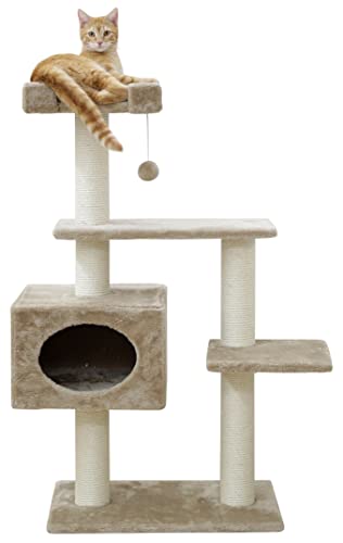 Kerbl Pet Pet Kratzbaum Emmy, Katzenbaum für kleine bis mittelgroße Katzen, Mit Natursisalsäulen/Liegebett/Höhle/Spielball, 58x38x133 cm, Beige von Kerbl Pet