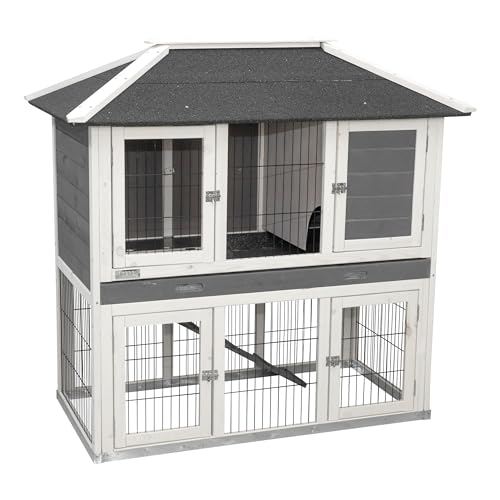 Kerbl Pet Pet Nagerstall Villa mit 4 Türen, Stall mit Auslauf für Kaninchen / Hasen / Meerschweinchen, Mit wetterfestem Bitumendach und Metallrahmen am Boden, 118x68x118cm, Grau/Weiß Kerbl Pet Pet Nagerstall Villa mit 4 Türen, Stall mit Auslauf für Kaninchen / Hasen / Meerschweinchen, Mit wetterfestem Bitumendach und Metallrahmen am Boden, 118x68x118cm, Grau/Weiß von Kerbl Pet