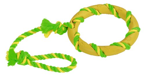 Kerbl Ring am Seil, grün-gelb, 47 cm Vollgummi/Baumwolle von Kerbl Pet