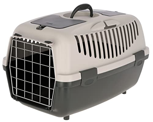 Kerbl Transportbox Gulliver (Box für Katzen/Kleintiere, mit Metalltür + Vorrichtung für Autosicherheitsgurt, Farbe hellgrau/dunkelgrau) von Kerbl