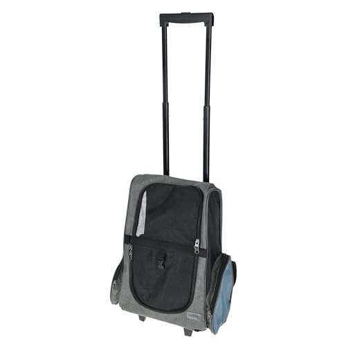 Kerbl Pet Trolley Vacation, Rucksacktrolley für Hunde und Katzen bis 10 kg, Mit höhenverstellbarer Teleskopstange und Schultergurt, 41x26x55/103 cm, Grau/Blau von Kerbl Pet