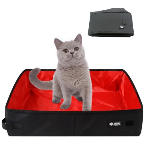 Faltbares Reise Katzenklo, Katzentoilette Reise Faltbar Tragbare, 40 * 30 cm Wasserdicht, Tragbar und Leicht zu Reinigen Katze Katzentoilette für Auto Heim, Camping im Freien, (M, Rot) von Keriocusi