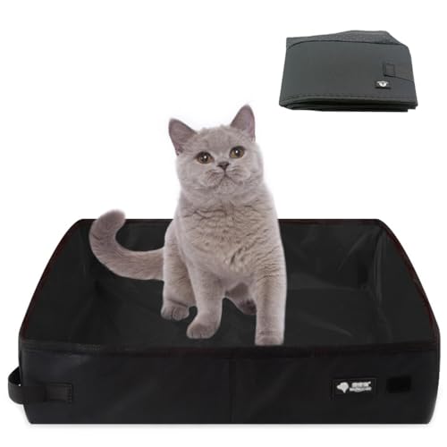 Faltbares Reise Katzenklo, Katzentoilette Reise Faltbar Tragbare, 40 * 30 cm Wasserdicht, Tragbar und Leicht zu Reinigen Katze Katzentoilette für Auto Heim, Camping im Freien, (M, Schwarz) von Keriocusi