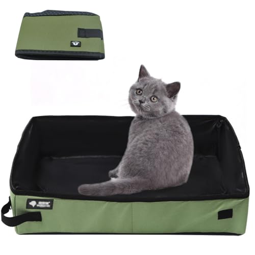 Faltbares Reise Katzenklo GroB, Katzentoilette Reise Faltbar Tragbare, 50 * 40 cm XL Wasserdicht, Tragbar und Leicht zu Reinigen Katzentoilette für Kitten Auto Heim, Camping im Freien, (XL, Grün) von Keriocusi