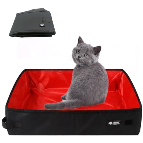 Faltbares Reise Katzenklo GroB, Katzentoilette Reise Faltbar Tragbare, 50 * 40 cm XL Wasserdicht, Tragbar und Leicht zu Reinigen Katzentoilette für Kitten Auto Heim, Camping im Freien, (XL, Rot) von Keriocusi