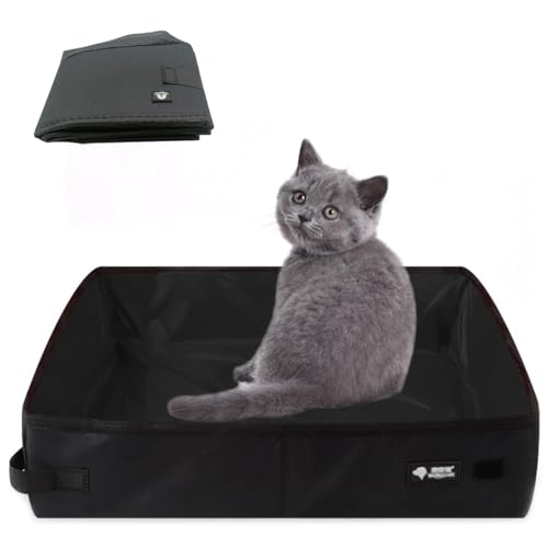 Faltbares Reise Katzenklo GroB, Katzentoilette Reise Faltbar Tragbare, 50 * 40 cm XL Wasserdicht, Tragbar und Leicht zu Reinigen Katzentoilette für Kitten Auto Heim, Camping im Freien, (XL, Schwarz) von Keriocusi