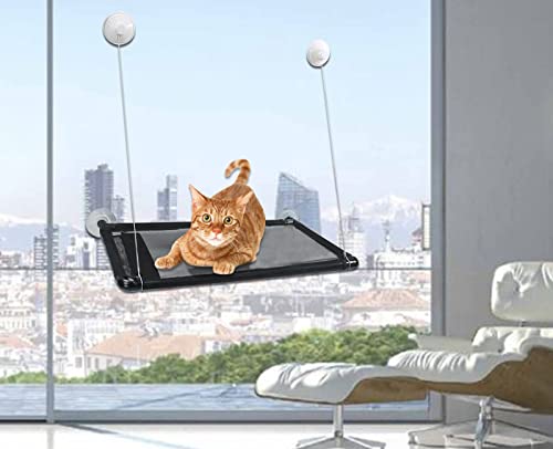 Katzenhängematte für Fenster, Katzen Fenstersitz bis 25 kg, Stabile Katzen Hängematte mit 4 Starker Saugnapf, Katzenbett für Sonnenbaden, Haustierbett von Keriocusi