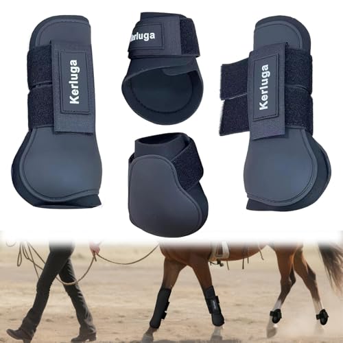 Equine Kniestiefel Set mit 4 professionellen Pferdesport, stoßdämpfende Stiefel, umfassender Schutz der unteren Gliedmaßen und Unterstützung für Ausdauertraining und Leistung (schwarz, voll) von Kerluga