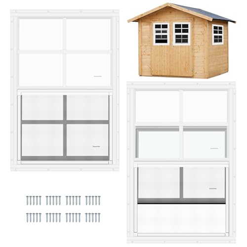 Schuppenfenster mit gehärtetem Glas, 35,6 x 53,3 cm, 2 Stück, bündig montierte Fenster für Schuppen, Hühnerställe, Garage und Spielhaus (weiß) von Kerty