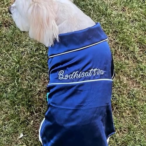 Luxuriöser Haustier-Pyjama, bestickt, Seide, niedlicher Schlafanzug für kleine Hunde und Katzen mit Namen, Mops, Pudel, Haustiermantel, Kleidung (XS) von Keruidian