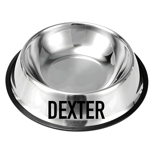 Keruidian Personalisierte Namensnäpfe für Hunde und Katzen, Edelstahl-Haustiernäpfe, bunt, Wasserfutter, rutschfeste Mahlzeitennäpfe, runde personalisierte Schalen in verschiedenen Größen (Silber) von Keruidian