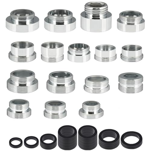 Kettion 16-28MM Wasserhahnadapter Set, Universelle Wasserhahn Adapter Gartenschlauch mit Dichtungen, Doppelgewinde Wasserhahn Belüfter Anschluss für Gartenschlauch Anschluss, (Silver-16 Stückk) von Kettion