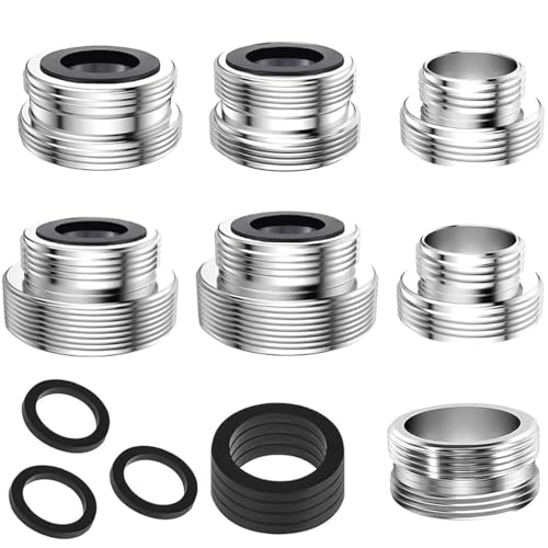 Kettion 16-28MM Wasserhahnadapter Set, Universelle Wasserhahn Adapter Gartenschlauch mit Dichtungen, Doppelgewinde Wasserhahn Belüfter Anschluss für Gartenschlauch Anschluss, (Silver-7 Stückk) von Kettion
