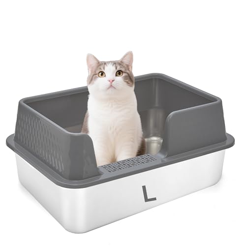 Kexkyo Geschlossene Edelstahl-Katzentoilette mit Deckel, große Katzentoilette für Katzen, Metall-Katzentoilette mit hohen Seiten, Schaufel und Katzentoilette innen, antihaftbeschichtet, auslaufsicher Kexkyo Geschlossene Edelstahl-Katzentoilette mit Deckel, große Katzentoilette für Katzen, Metall-Katzentoilette mit hohen Seiten, Schaufel und Katzentoilette innen, antihaftbeschichtet, auslaufsicher von Kexkyo