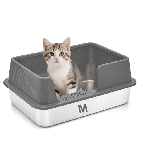 Kexkyo Geschlossene Edelstahl-Katzentoilette mit Deckel, mittlere Katzentoilette für Kätzchen, Metalltoilette mit hohen Seiten, Schaufel und Katzentoilette innen, antihaftbeschichtet, auslaufsicher Kexkyo Geschlossene Edelstahl-Katzentoilette mit Deckel, mittlere Katzentoilette für Kätzchen, Metalltoilette mit hohen Seiten, Schaufel und Katzentoilette innen, antihaftbeschichtet, auslaufsicher von Kexkyo