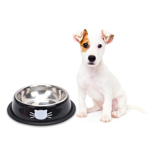 Kexpery Dicker Rutschfester Futternapf for Hunde und Katzen, erhöhte Trinkflasche, Haustierbedarf, niedliche Katzen-Grafik-Wassernäpfe (schwarz) von Kexpery