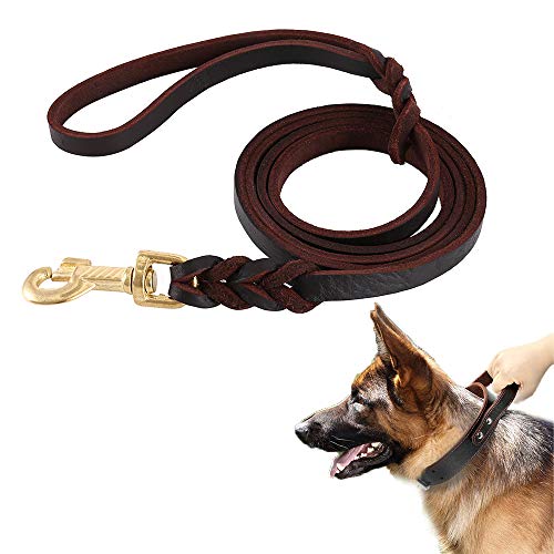Keyohome Hundeleine Länge 3 Meter aus echtem Leder, Handbraun, geflochten, für große oder mittelgroße Hunde, verstellbar im Training (3 m) von Keyohome