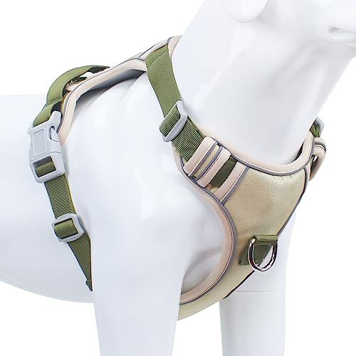 Dog Harness for Medium Large Dogs No Pull Harness Dog Vest Harness with Handle Adjustable Reflective Front Clip Harness with Molle for Training or Walking Khaki L von Keyoung