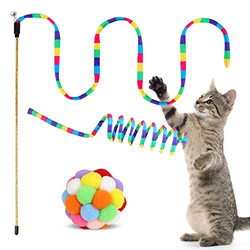 Keyoung Katzenspielzeug, 3 Stück, Katzenspielzeug, Flauschige Bälle mit Glocken und Katzenfedern, Regenbogenfarben, interaktives Katzenspielzeug für Indoor-Katzen, Kätzchen (Regenbogen) von Keyoung
