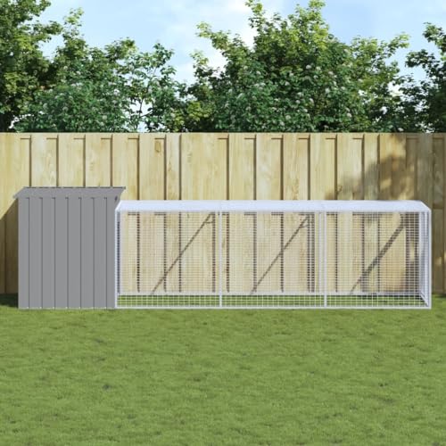 Keyroto Hühnergehege Hühnerstall mit Auslauf mit Dach Freilaufgehege Hühner Hühnerstall Hühnerstall XXL Verzinkter Stahl Hellgrau 110x405x110 cm von Keyroto