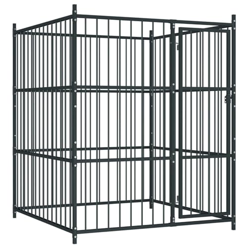 Keyroto Hundekäfig Kennel für Hunde für den Außenbereich Hundegehege aus verzinktem Stahl Haustierbox mit Tür mit Schloss-150 x 150 x 185 cm von Keyroto