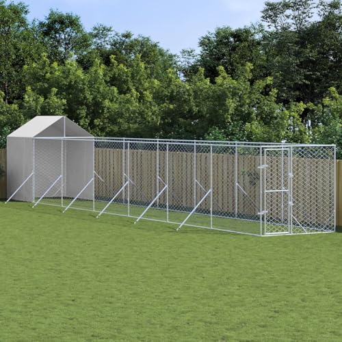 Keyroto Hundekäfig mit Dach Hundebox Outdoor Hundekäfig Hundekäfig Outdoor Hundebox Silber 2 x 14 x 2,5 m verzinkter Stahl von Keyroto