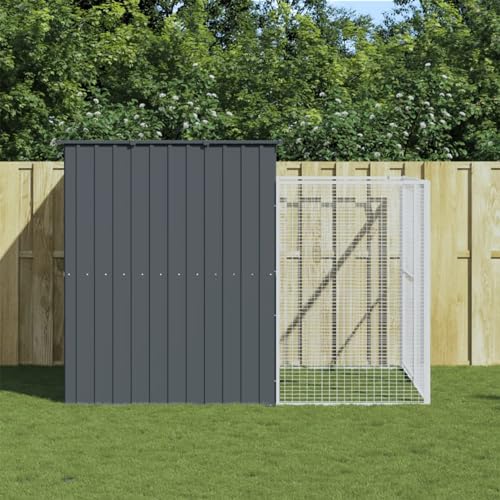 Keyroto Hundekäfig mit Dach Hundekäfig Outdoor Hundehütte Outdoor Hundehütte Outdoor Hundebox Outdoor Stahl verzinkt-Anthrazit-214 x 253 x 181 cm von Keyroto
