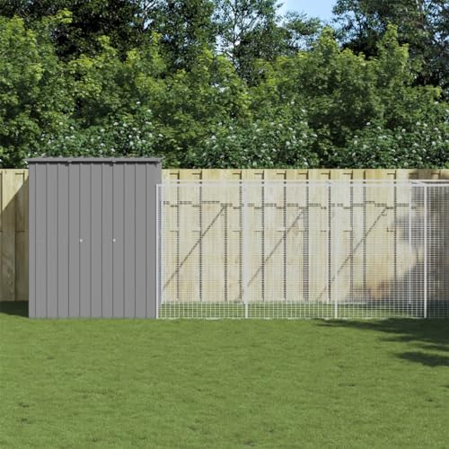 Keyroto Hundekäfig mit Dach Hundekäfig Outdoor Hundehütte Outdoor Hundehütte Outdoor Hundebox Outdoor Stahl verzinkt-hellgrau-165x659x181cm von Keyroto